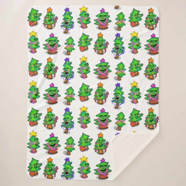 Happy Christmas Trees Print  Sherpa Blanket (Front)