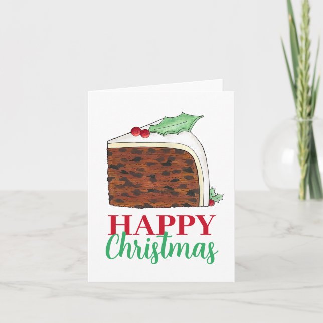 Happy Christmas UK British Cake Slice Festive Card (Front)
