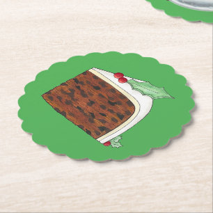 Happy Christmas UK British Cake Slice Homemade Paper Coaster