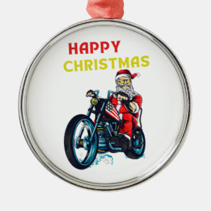 Happy Christmas Vintage Santa Biker Metal Tree Decoration