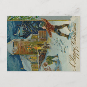Happy Christmas - Vintage snowball fight postcard