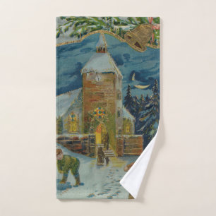 Happy Christmas - Vintage snowball fight postcard Hand Towel