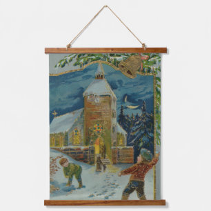 Happy Christmas - Vintage snowball fight postcard Hanging Tapestry