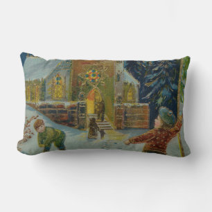 Happy Christmas - Vintage snowball fight postcard Lumbar Cushion
