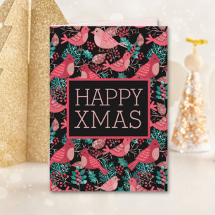 Happy Christmas Winter Red Bird Berries Holiday Card