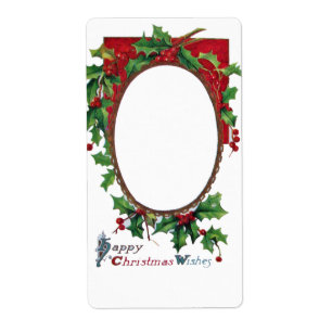 HAPPY CHRISTMAS WISHES WITH HOLLY BERRIES