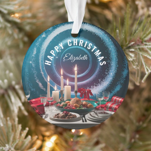 Happy Christmas with Candle Personalised   Ornament (Tree)