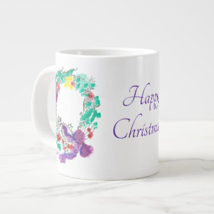 Happy Christmas Wreath with 2 Bows Large Coffee Mug