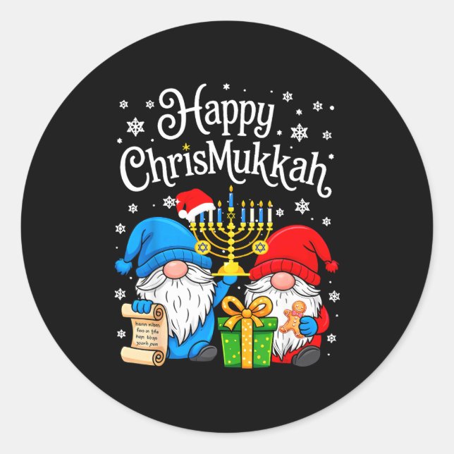 Happy Christmukkah Hanukkah Christmas Gnome Xmas F Classic Round Sticker (Front)