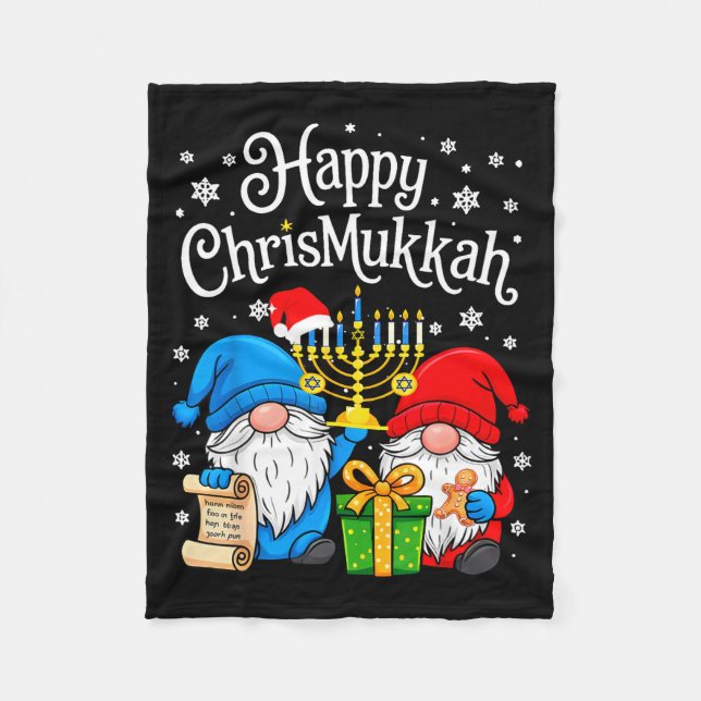 Happy Christmukkah Hanukkah Christmas Gnome Xmas F Fleece Blanket (Front)