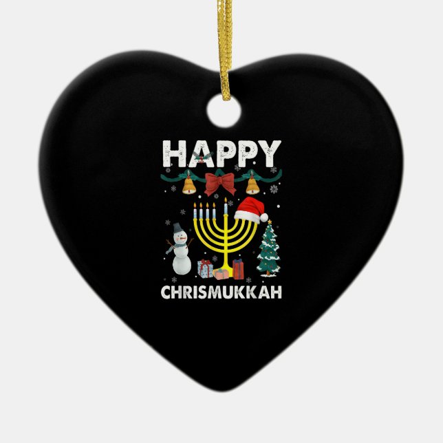 Happy Christmukkah Jewish Christmas Hanukkah Chanu Ceramic Tree Decoration (Front)