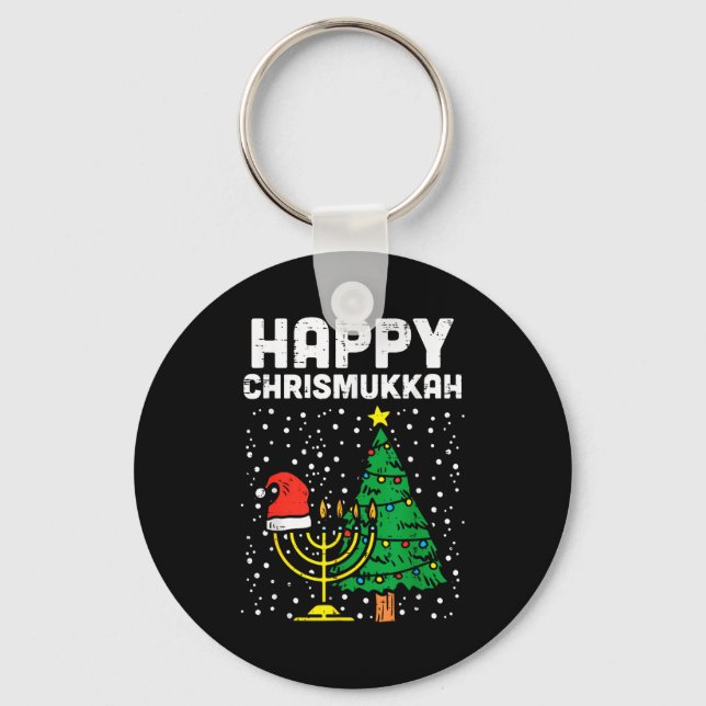 Happy Christmukkah Jewish Christmas Hanukkah Chanu Key Ring (Front)