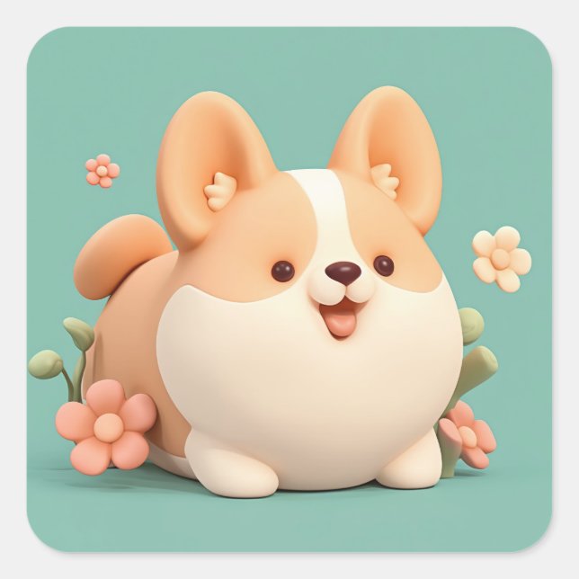 Happy Chubby Clay Corgi Square Sticker (Front)