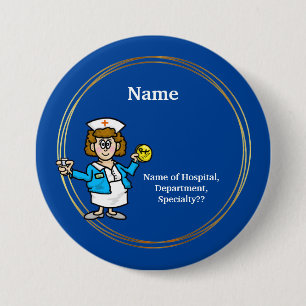 Happy, Chubby Female Nurse with Pill Button