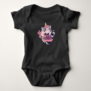 Happy Chubby Unicorn Toddler Eating Ice Cream Baby Bodysuit