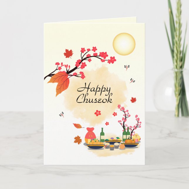 Happy Chuseok with Persimmon Tree Holiday Card (Front)