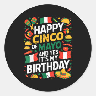 Happy cinco de mayo birthday tacos kids men women classic round sticker