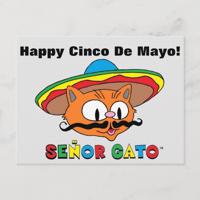 Happy Cinco De Mayo Colourful Cute Señor Gato Postcard (Front)