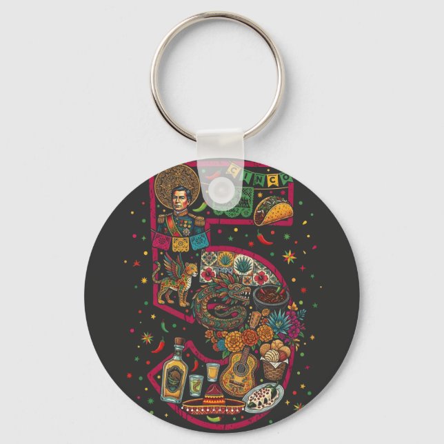 Happy Cinco De Mayo Fiesta Taco Tequila Vibes Key Ring (Front)
