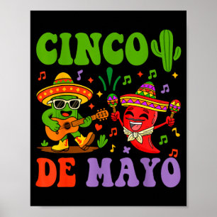 Happy cinco de mayo mexican cactus and pepper poster