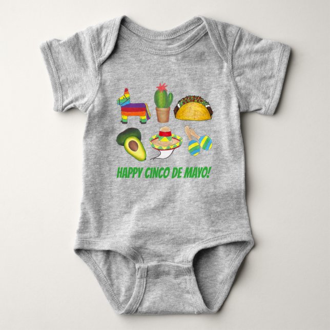 Happy Cinco de Mayo Mexican Fiesta Celebration Baby Bodysuit (Front)