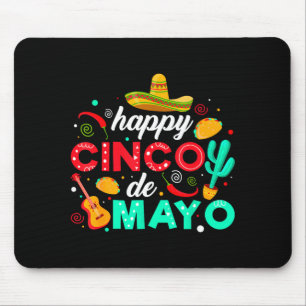 Happy cinco de mayo mexican fiesta tacos sombrero mouse pad