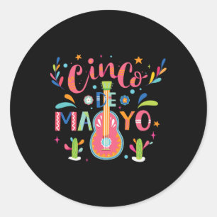 Happy Cinco De Mayo Mexico Fiesta Taco Guitar Cinc Classic Round Sticker