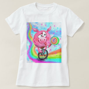 Happy Circus Acrobat Piggy Cyclist Licks Lollipop T-Shirt