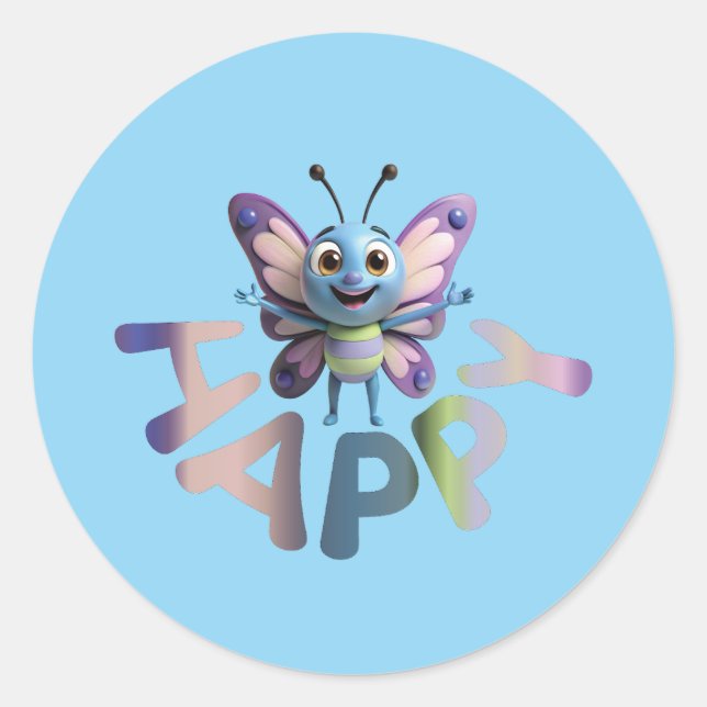 HAPPY CLASSIC ROUND STICKER (Front)