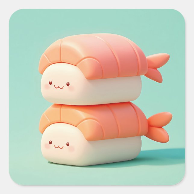 Happy Clay Shrimp Sushi Stack Square Sticker (Front)