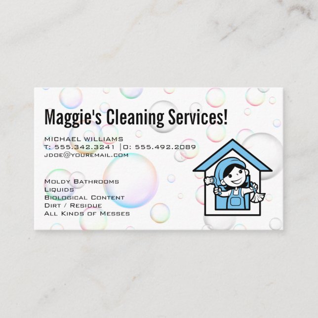 Happy Cleaning Lady | Soap Bubbles Business Card (Front)