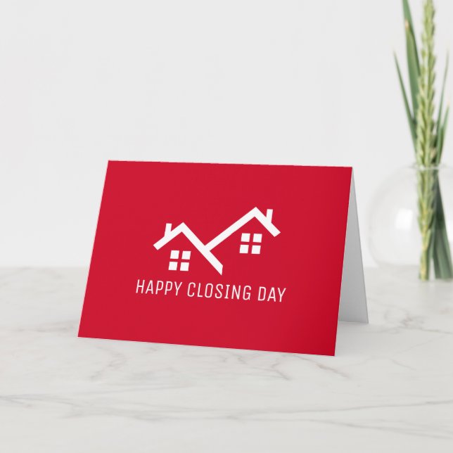 Happy Closing Day Real Estate Modern Red Home Note Card (Front)
