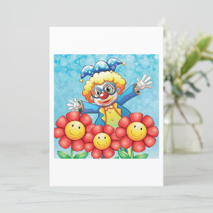 Happy Clown and Smiling Flowers Invitation
