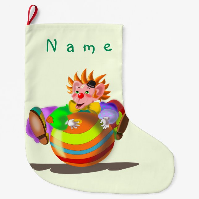 Happy Clown Christmas Stocking with Custom Name (Front)