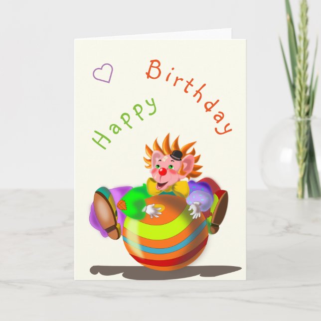 Happy Clown Funny Birthday Card - Customisable (Front)