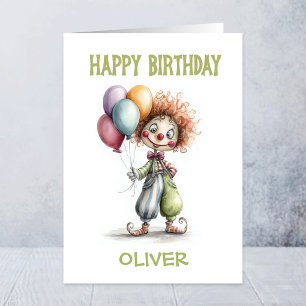 Happy Clown Holding Balloons Birthday Card