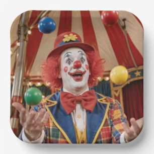 Happy Clown Juggling Colourful Balls Paper Plate