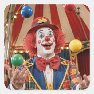 Happy Clown Juggling Colourful Balls Square Sticker