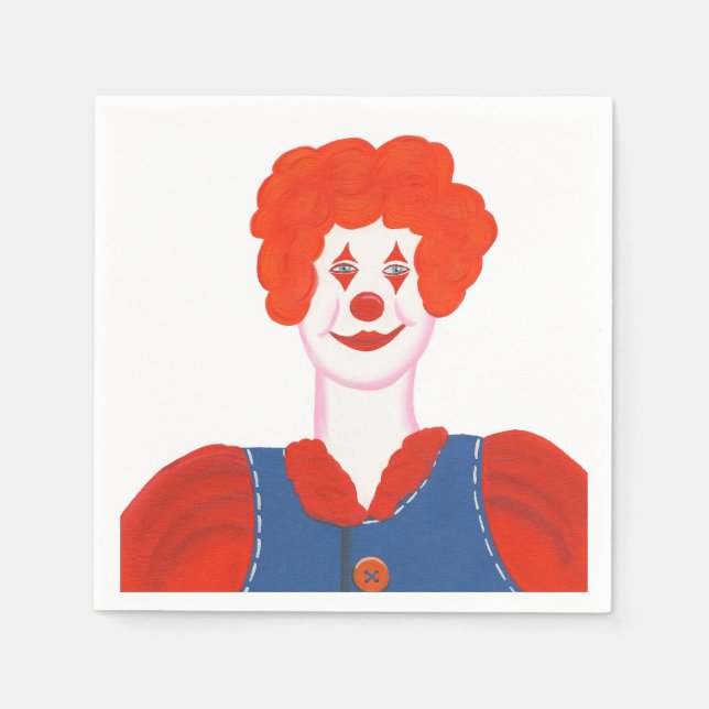 Happy Clown Red Hair Birthday Paper Napkins (Front)