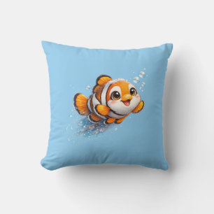 Happy Clownfish Tropical Sea Life Illustration Cushion