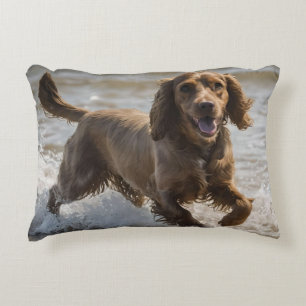 Happy Cocker Spaniel Beach Fun Day,  Decorative Cushion