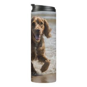 Happy Cocker Spaniel Beach Fun Day, Thermal Tumbler