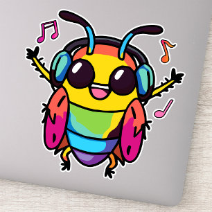 Happy cockroach with headphones listening to music