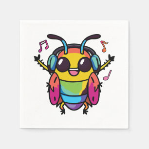 Happy cockroach with headphones listening to music napkin