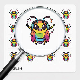 Happy cockroach with headphones listening to music square sticker