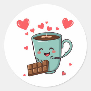 Happy Coffee & Chocolate – Cute Valentine Classic Round Sticker