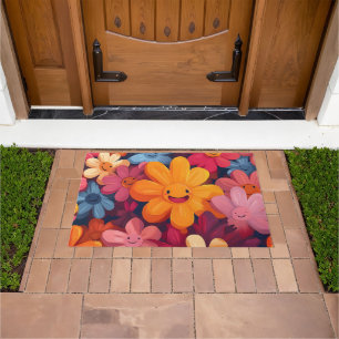 Happy Colorful Flowers Pattern Doormat