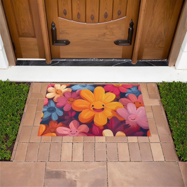 Happy Colorful Flowers Pattern Doormat (Outdoor)