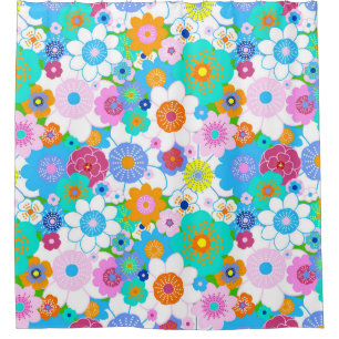 Happy colourful bright flowers cheerful multicolor shower curtain