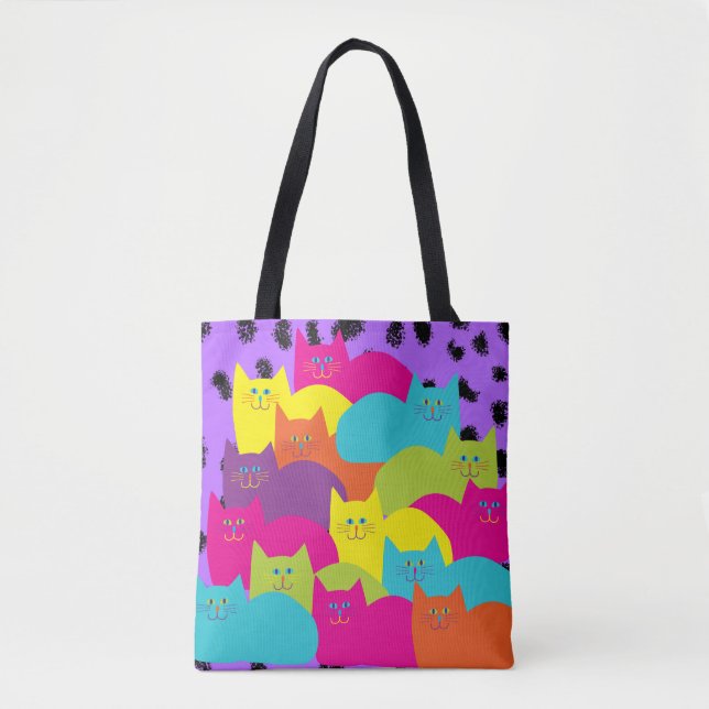 Happy colourful cats tote bag (Front)
